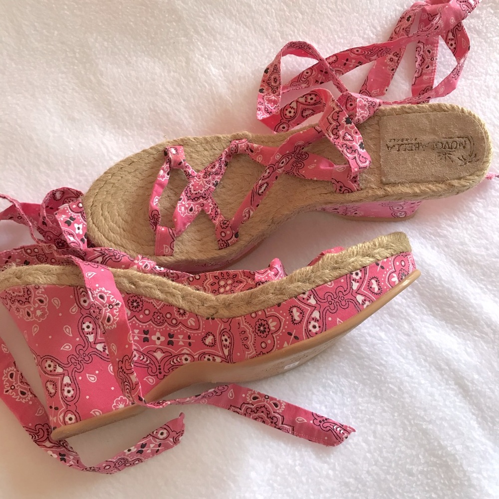 Nuvolabella Pink Bandana Print Lace-up Wedges